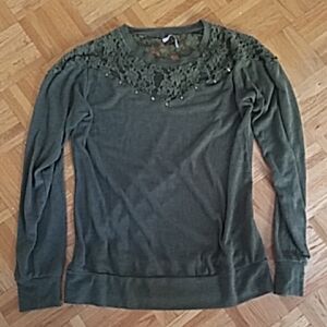 Poof Khaki Lace Studded Top